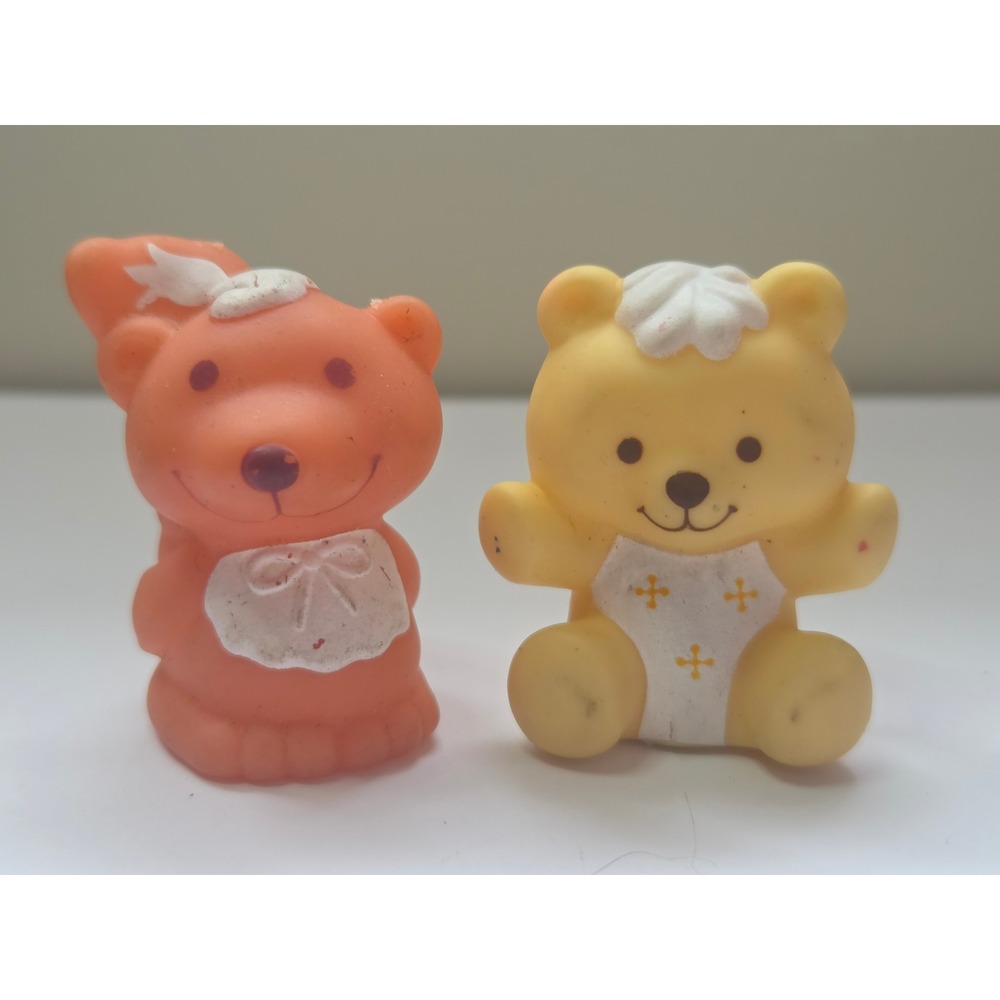 ABC Teddy Bear Squeak Toys OS Orange Yellow Fair 1982 Hong Kong Nursery Set